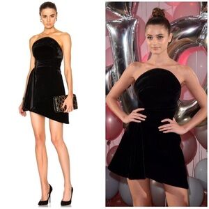 Brandon Maxwell Asymmetrical Velvet Mini Dress Black